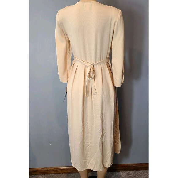 Vtg Carol Anderson Cream Dress Sz 4P Cottage 3D Rose New Pleated 90s Whimsical - Picture 7 of 13